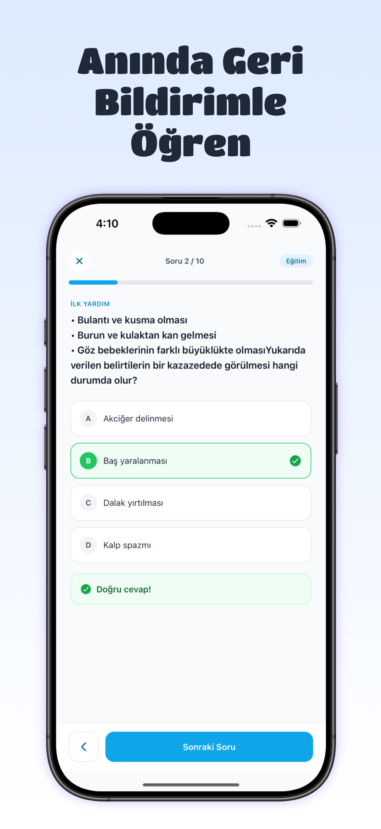 motor ve araç tekniği soruları rehberi için Ehliyetim uygulama ekranı